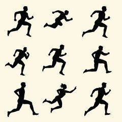 Obraz premium Running Silhouette Set: Athletes in Motion for Sports, Fitness and Exercise