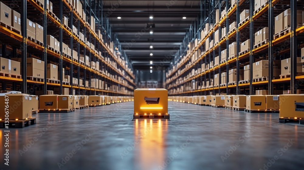 Poster automated robotic package sorting system in modern warehouse