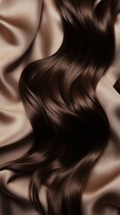 Rich Chocolate Brown Hair Flowing Over a Soft Cashmere Surface, Creating a Warm and Elegant Backdrop. Copy space. Generative AI