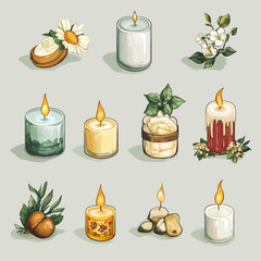 Decorative Candles with Flowers and Herbs for Spa and Relaxation