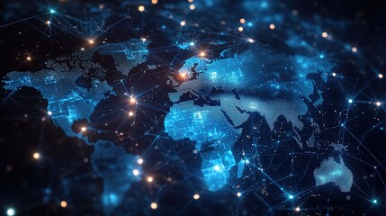 Fototapeta premium Global Digital Network Map Representing Communication Across the World