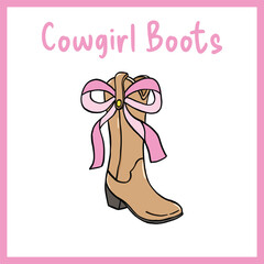 Cute cowgirl boot with pink ribbon bow illustration