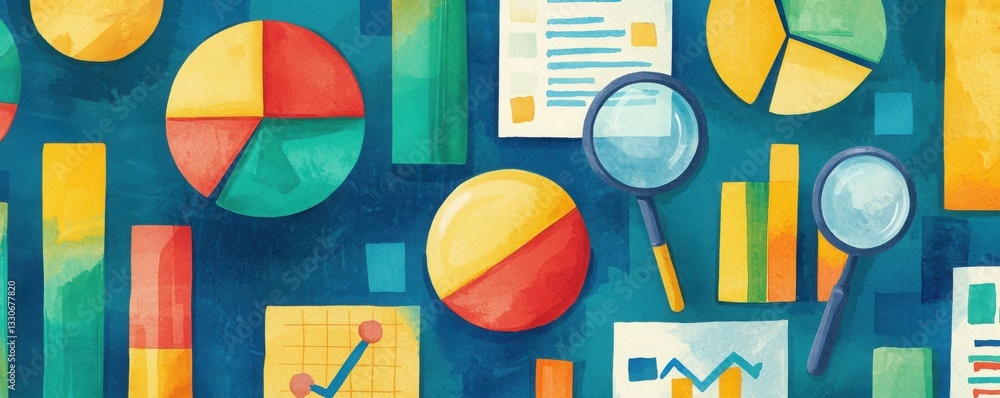 Poster dynamic analysis of colorful pie charts and graphs business presentation digital illustration office