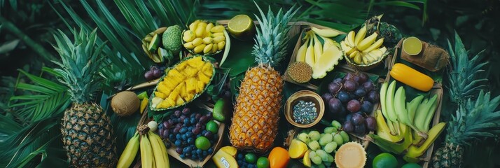 Fototapeta premium Tropical Fruit Abundance: A Lush Display of Exotic Delights