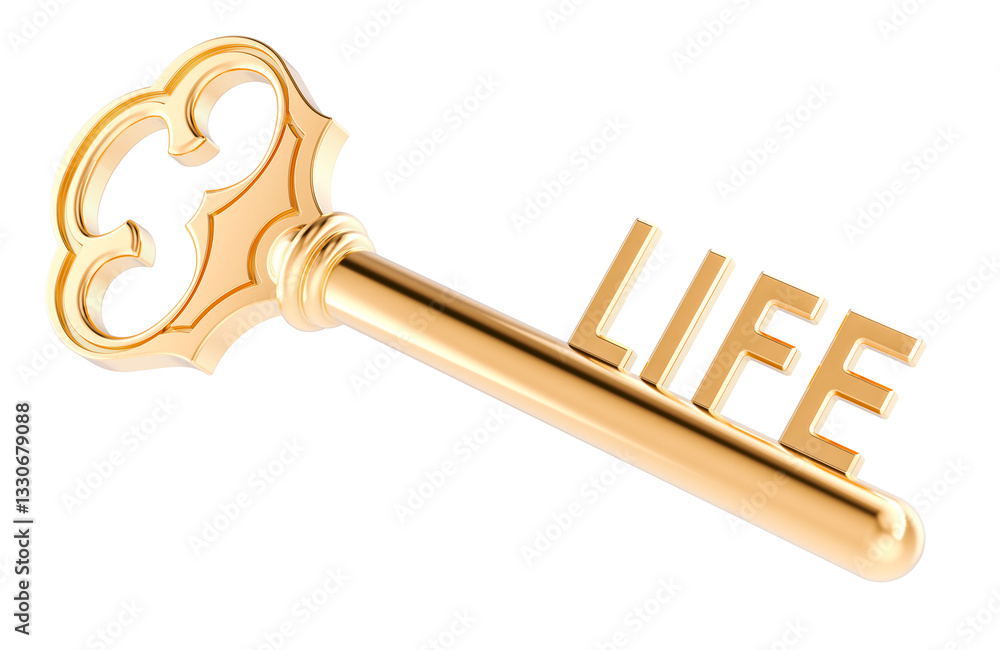 Poster key to life, concept. 3d rendering isolated on transparent background