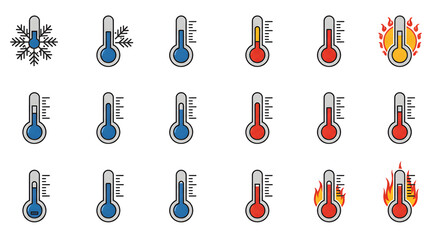Thermometer hot cold temperature vector icon set