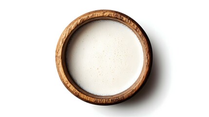instant soy milk powder in wooden bowl isolated
