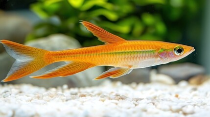 Fototapeta premium Ornate fish in aquarium. Vibrant orange and green scales