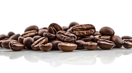 Fototapeta premium Coffee beans isolated and reflected with white
