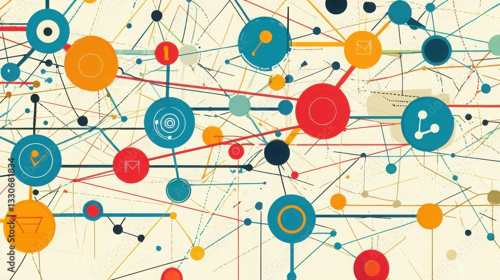 Poster network of connections: an abstract illustration of a network of interconnected nodes, representing 