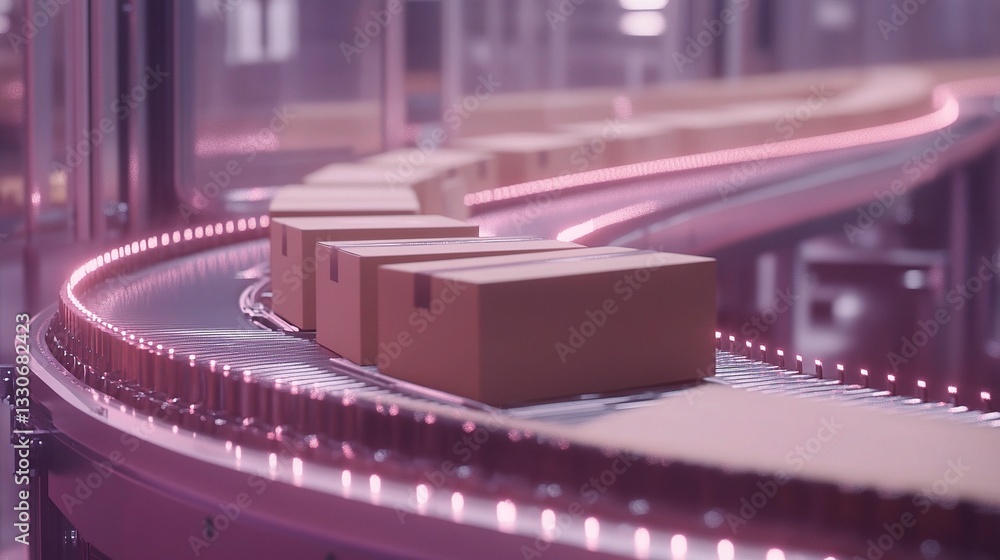 Poster automated conveyor system for cardboard boxes in factory environment