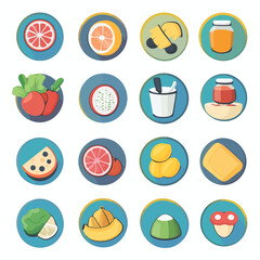 Flat Design Icons of Healthy Foods Isolated on Backgrounds - Top View