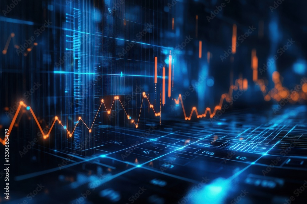 Poster financial data visualization: illustrative display of stock market data, showcasing fluctuating tren