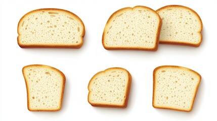 3D Realistic Set of Roasted Toast Slices Isolated on White
