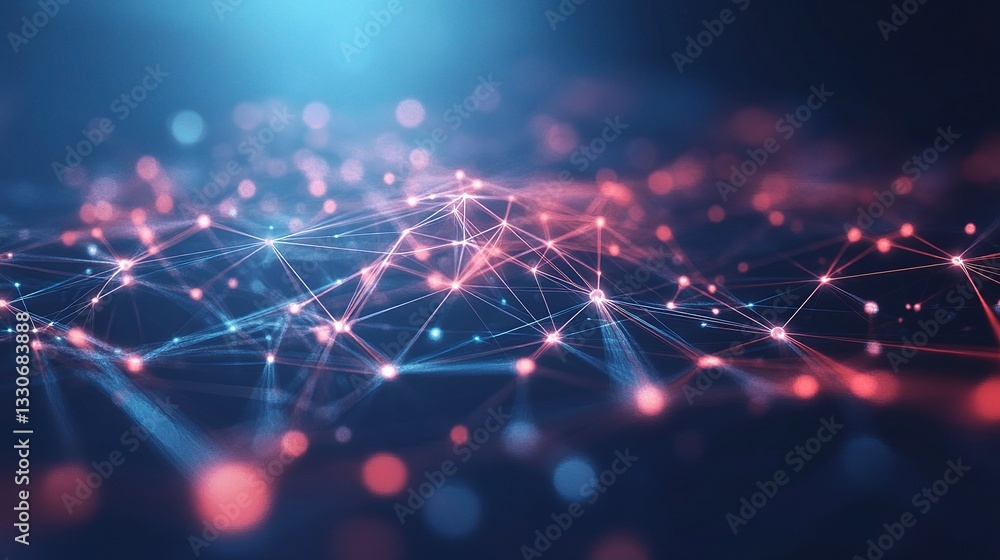 Poster futuristic 3d rendering of dots and lines in vibrant colors