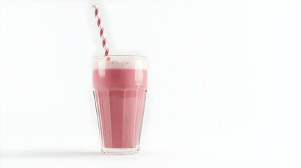 Strawberry milk in a glass tumbler with striped