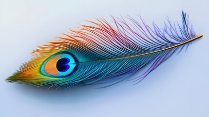 106.Single peacock feather with intricate color gradients, vivid details, and a smooth, minimalistic background for a refined banner look.