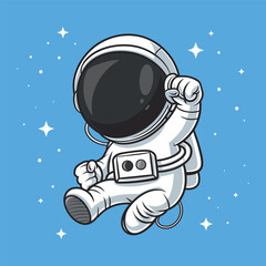 A Cute Cartoon Astronaut Joyfully Floating in Space