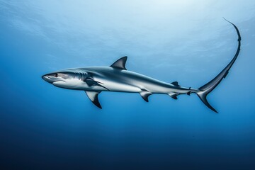 Obraz premium Graceful Thresher Shark Swimming in the Open Ocean