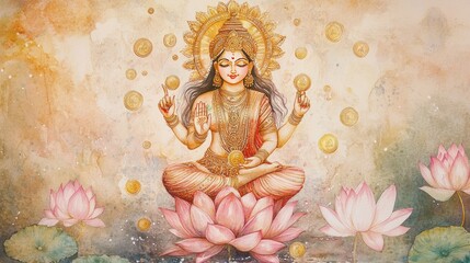 Generic Serene Watercolor Perspective Soft Golds Lakshmi