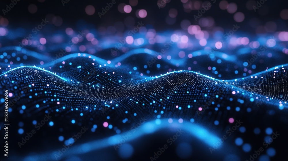 Poster futuristic 3d rendering of dots and lines in vibrant color waves