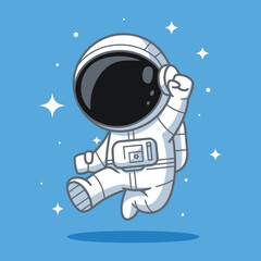 A Cute Cartoon Astronaut Joyfully Floating in Space