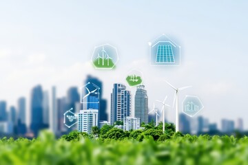 Modern Eco-Friendly Energy Concept in Urban City Skyline with Sustainable Features