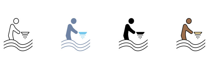 gold panning concept line icon. Simple element illustration.