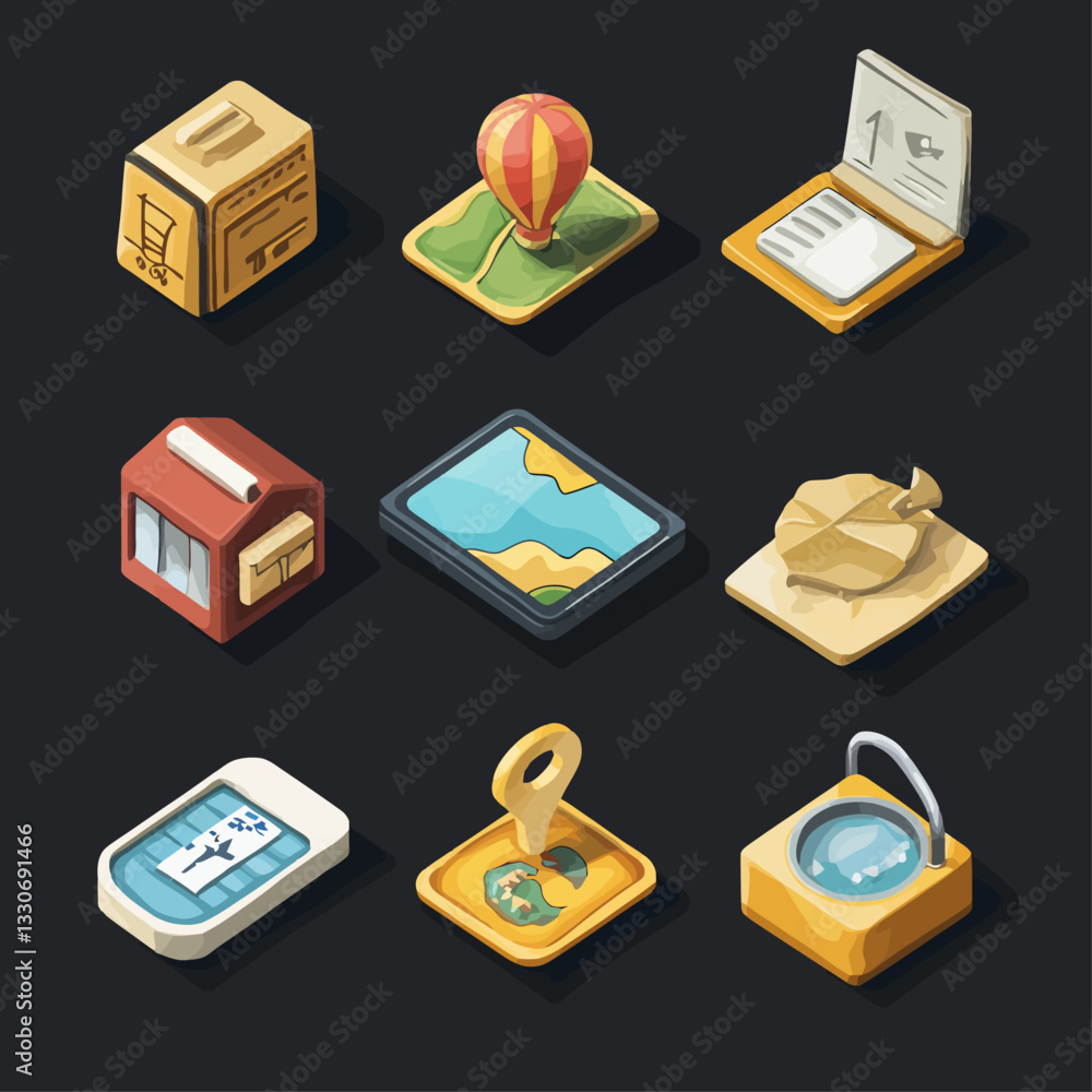 Poster isometric navigation vector map elements for ui ux design technology