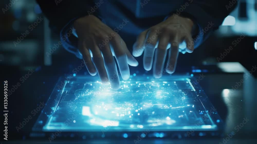 Aufkleber professional software engineer uses interactive touchscreen display with augmented reality map, mani