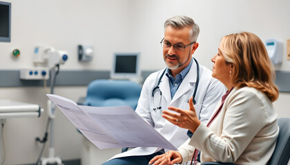 Doctor Consulting with Female Patient in Modern Medical Office

