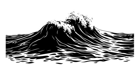 ocean wave in motion with water ripples black silhouette vector shape