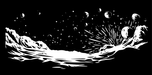 lunar landscape with asteroid impact black silhouette vector shape © Camel