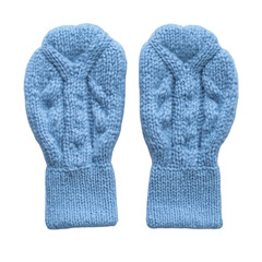 A Pair of Light Blue Knitted Mittens Isolated on Transparent Background