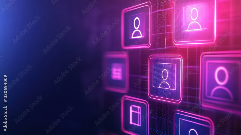 Poster futuristic human resources management concept in business environment with digital interface