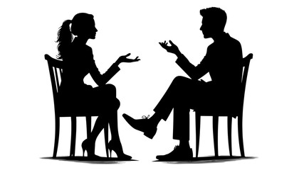 man and woman sitting on chairs talking black silhouette vector shape