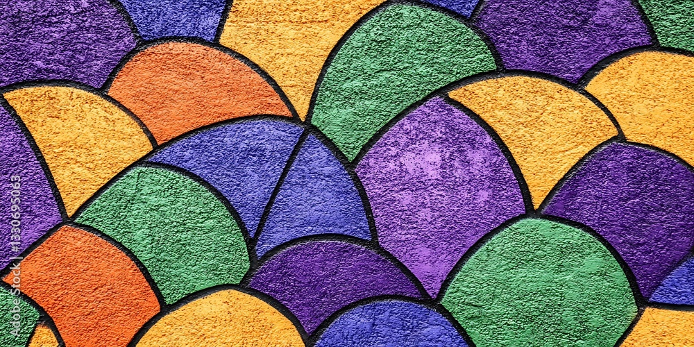 Poster irregular arc color palette, artistic surface with textured colorful segments