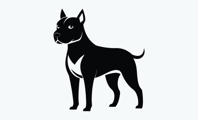 Staffordshire bull terrier silhouette, Staffordshire Bull Terrier dog Standing silhouette Design, Dog Clipart vector illustration in black and white   