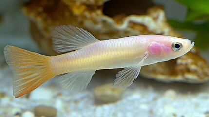 Obraz premium Pale, translucent fish with orange-tinged fins, swimming in an aquarium