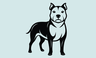 Staffordshire bull terrier silhouette, Staffordshire Bull Terrier dog Standing silhouette Design, Dog Clipart vector illustration in black and white   