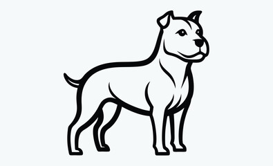 Staffordshire bull terrier silhouette, Staffordshire Bull Terrier dog Standing silhouette Design, Dog Clipart vector illustration in black and white   