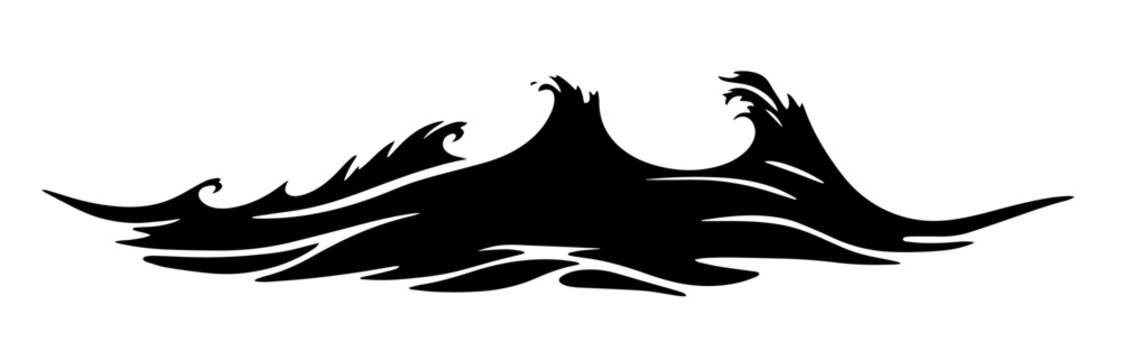 stylized ocean wave border in flowing black vector shape