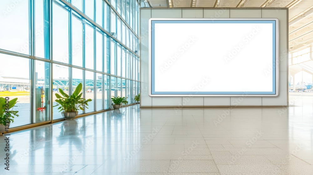 Poster large digital billboard in modern airport terminal with empty display space for advertising