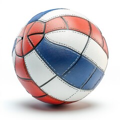 Fototapeta premium Red, white, blue volleyball, studio shot, white background, sports