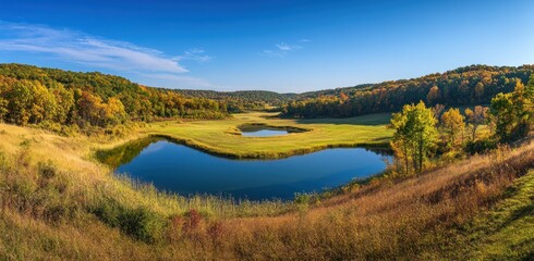 Autumnal Landscape with Serene Lakes