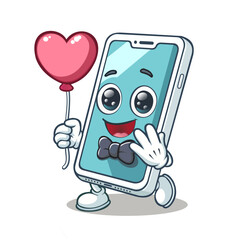Cartoon illustration of a smartphone holding a love balloon for Valentine's Day