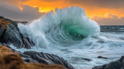 Obraz premium Powerful Wave Crashing Coastline