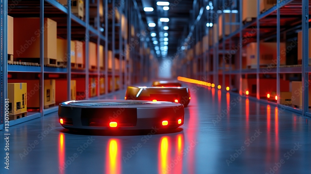 Poster advanced robotics for automated package sorting in futuristic warehouse