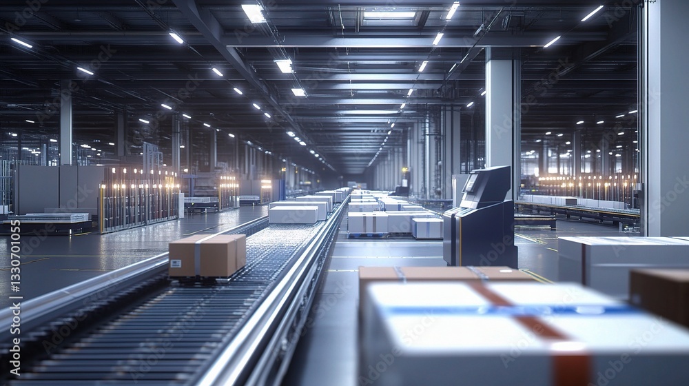 Aufkleber high-tech freight terminal with advanced scanners and busy workflow