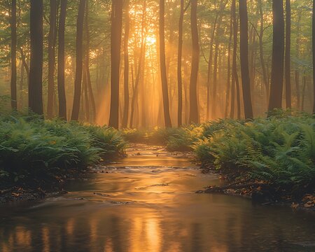 Forest Stream for Sunset Glow. - Powered by Adobe